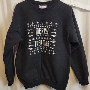 Star Trek Sweatshirt Merry Trekmas Christmas S 34-36 Black Starfleet Hanes Retro